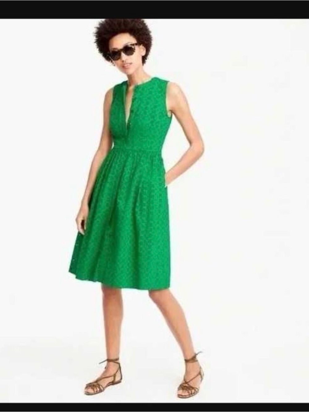 J. Crew Kelly Green Eyelet Shirt Swing Dress Sz Small Blogger Influencer Fave